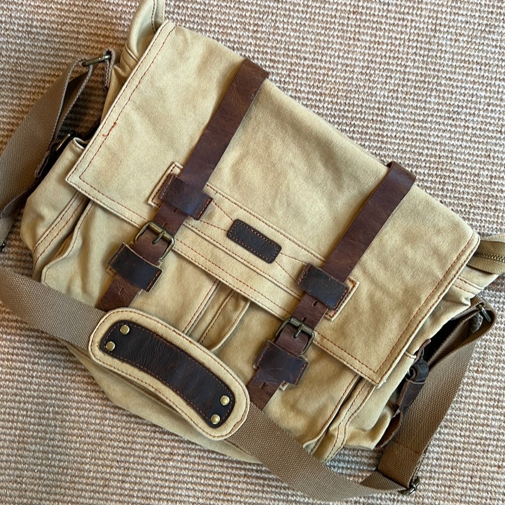 Gearonic Tan Canvas & Leather Messenger Bag